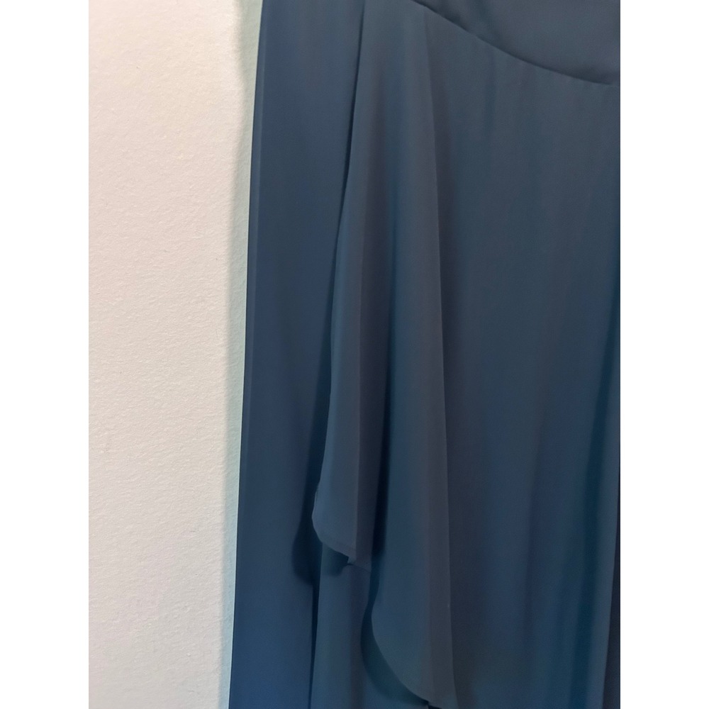 Azazie Navy Blue Chiffon V-Neck Pleated Ruffle Formal Bridesmaid Dress A8 Gown - Picture 4 of 8